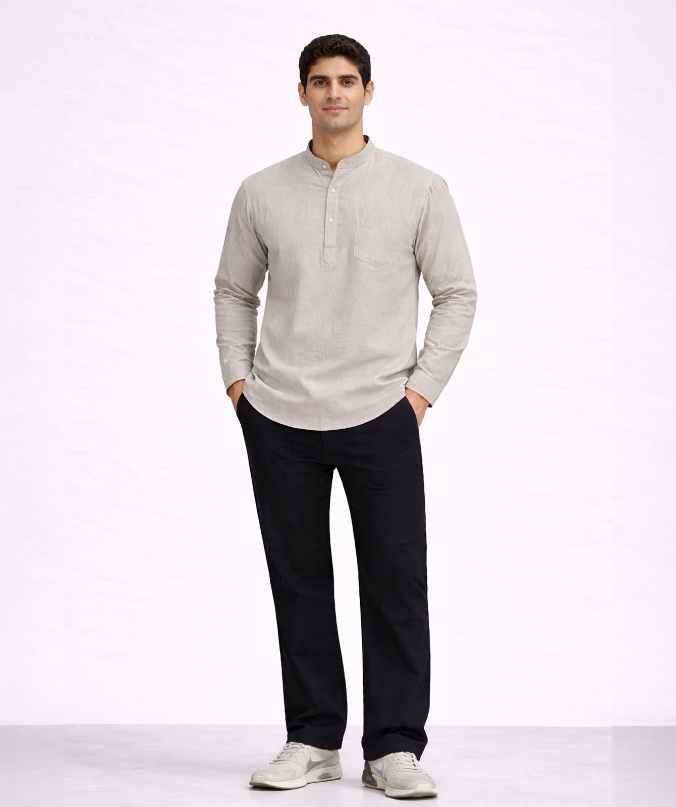 Beige Linen Festive Kurta Shirt