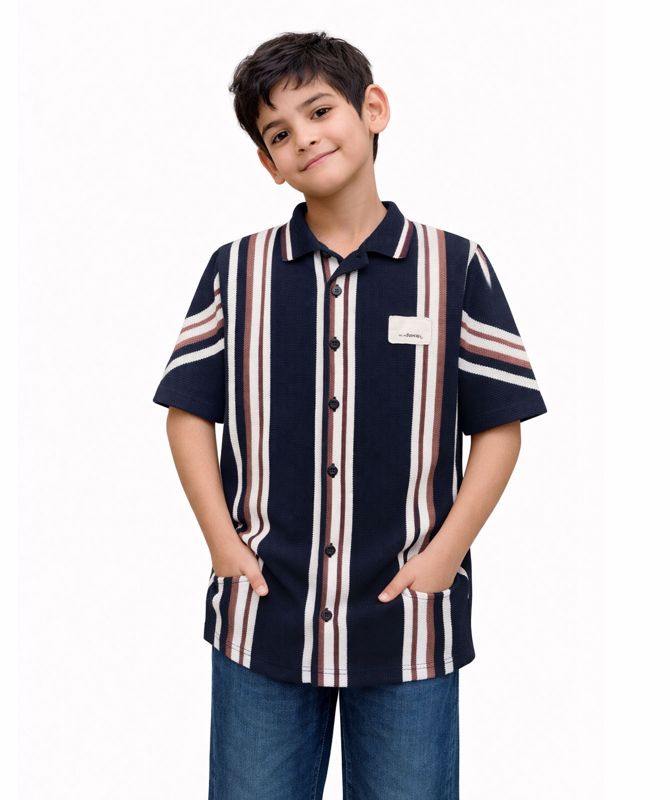 Navy Striped Kids Shirt